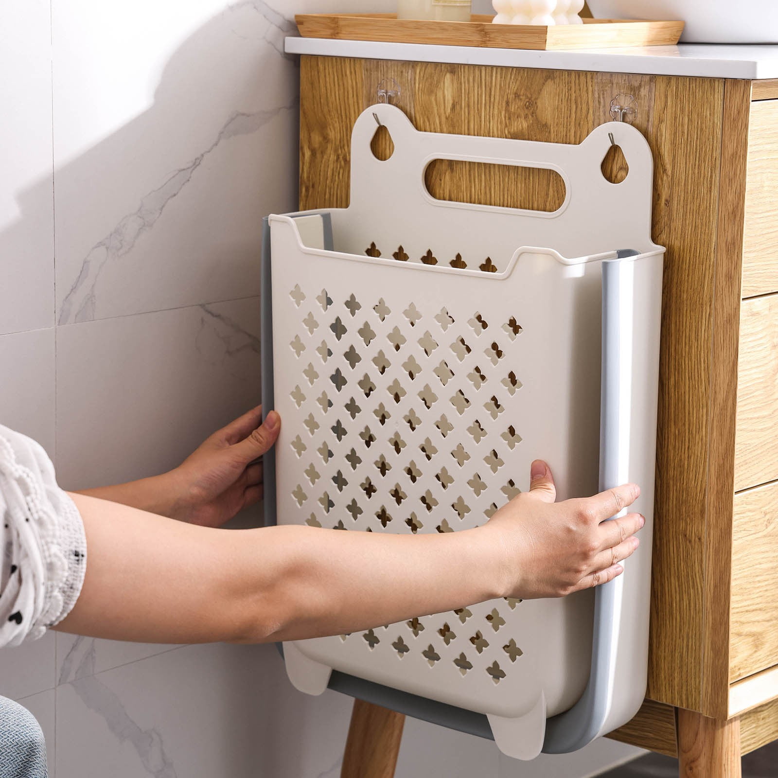 DOKEHOM – Panier à Linge XL Avec Poignée En Cuir Et Roulettes  3 Panier A Linge Pliable En Tissu Organiseur De Vetements Pliable Bac A Linge Pliable Gris L