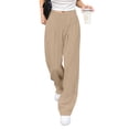 thumbnail image 4 of Pantalones anchos de color liso para mujer - Pantalones de traje de cintura alta con cintura elástica - Mezcla de poliéster y spandex, dos bolsillos, ideales para la oficina y para looks informales, 4 of 5