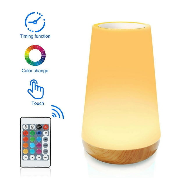 New Remote Control Touch Wood Grain Table Lamp Bedroom Bedside Lamp Night Light Pat Colorful Mood Light