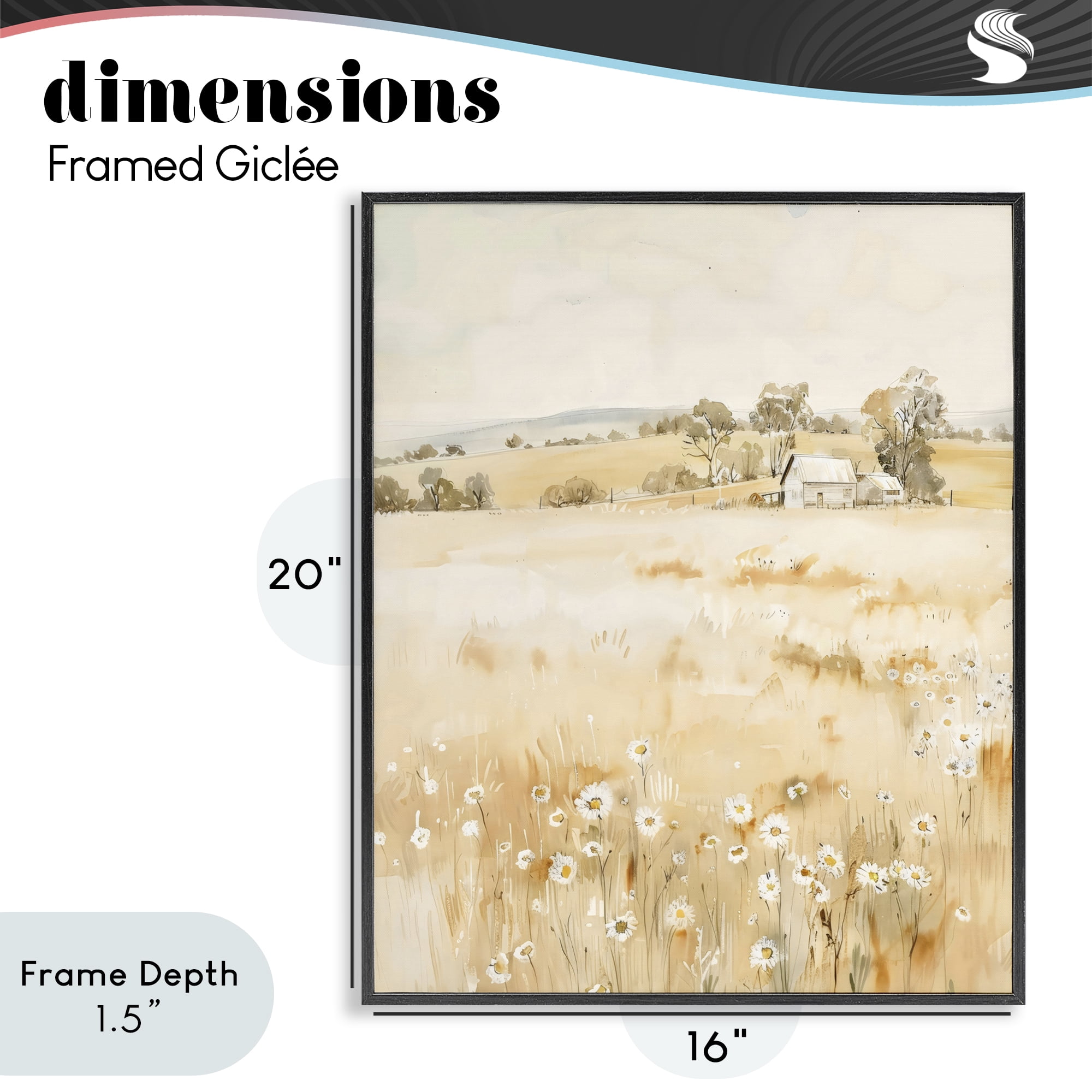 Stupell Industries Farm Country Meadow with Daisies Black Framed Giclee Art, design by Creative Studio