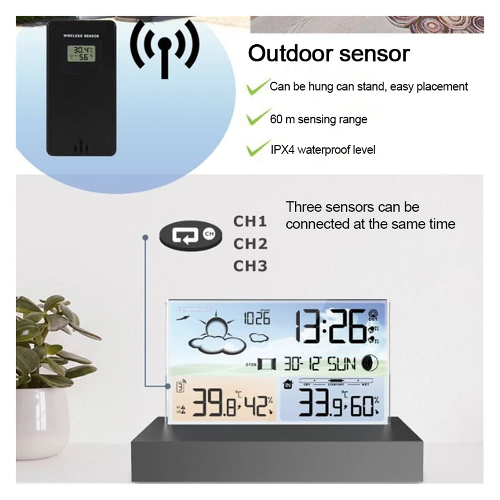 Digital Weather Station Temperature and Humidity Meter Alarm Clock Forecast Hygrothermograph ,Simple Operation