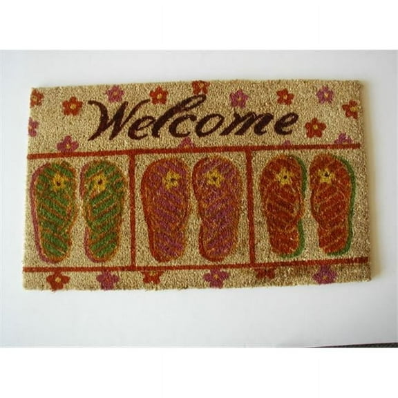Geo Crafts G107 PVC Backed Coco Door Mat Welcome with Flip Flops