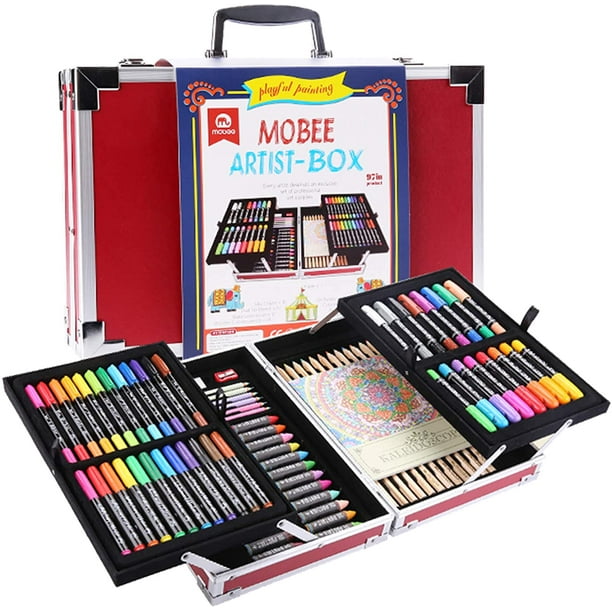 MOBEE 97 Pièces Artiste Coffret avec Étui en Aluminium, Enfants Enfants  Craie de Cire Kit de Craie de Cire pour la Peinture et le Dessin 