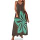 thumbnail image 1 of Nuevo vestido sin mangas con flores polinesias hawaianas tropicales azules retro sobre fondo marrón, vestido de mujer, falda de verano, 1 of 7