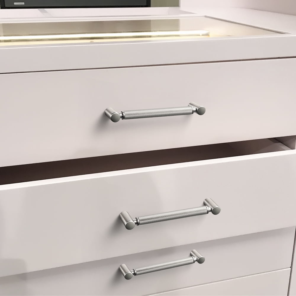 Goo-Ki 12 Pack 5''(128mm) Hole Center Satin Nickel Cabinet Pulls, Zinc Alloy Knurled Grip Cabinet Handles for Drawer,Dresser,Cupboard Wardrobe Cabinet