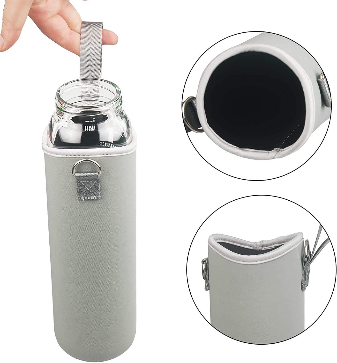 1000ml 1 Litre Glass Water Bottle Straw Time Marker Gradient Green Sleeve