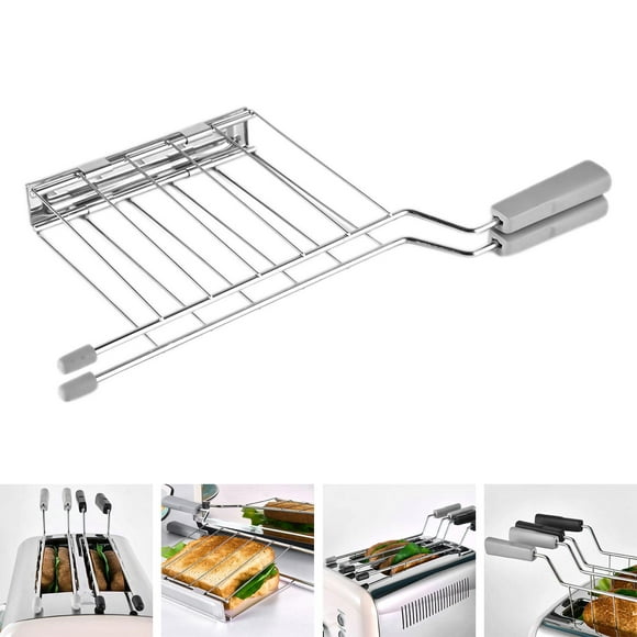 Soporte para rebanadas de tostadas, rejilla para calentar tostadora, práctica herramienta de cocina de acero inoxidable, jaula para sándwich, rejilla Gris