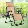 thumbnail image 2 of Gymax 2PCS Folding Zero Weighted Lounge Chair Recliner w/ Cup Holder Pillow Beige, 2 of 8