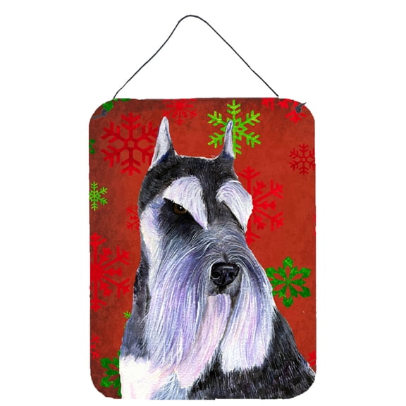 Schnauzer Red Snowflakes Holiday Christmas Wall or Door Hanging Prints