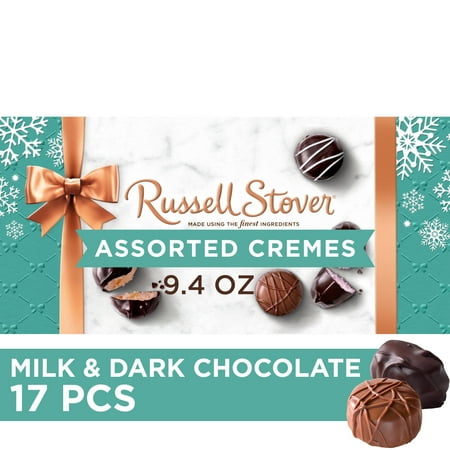 RUSSELL STOVER Christmas Assorted Crèmes in Milk & Dark Chocolate Gift Box, 9.4 oz. (17 Pieces)