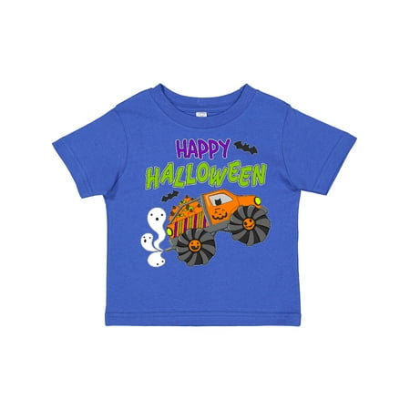 

Inktastic Happy Halloween-monster Truck with Pumpkins Bats Cat and Ghost Gift Toddler Boy or Toddler Girl T-Shirt