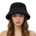 thumbnail image 3 of Women's Double Face Fleece Bucket Hat, Plush Warm Winter Hat with Wide Brim, Soft Casual Sun Hat for Cold Weather Outdoor and Daily Wear Black, 3 of 7