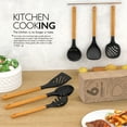 thumbnail image 5 of Large Silicone Cooking Utensils Set - Heat Resistant Silicone Utensils for Cooking w Long Wooden Handles, Kitchen Utensil Spatula Set, Kitchen Gadgets for Non-Stick Cookware, BPA Free(Black), 5 of 7