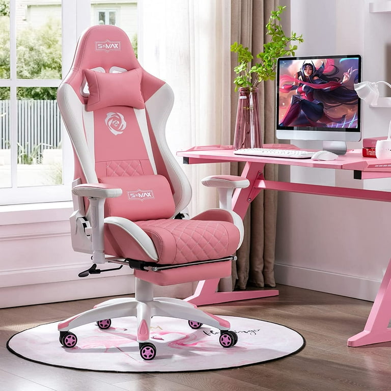 Pink Gaming Chair with Footrest Ergonomic Oversized Manufactured by Listed  Company,Video Game Chairs with Lumbar and Head Pillow, for Adults Teens  Secret Lab Pink&White 