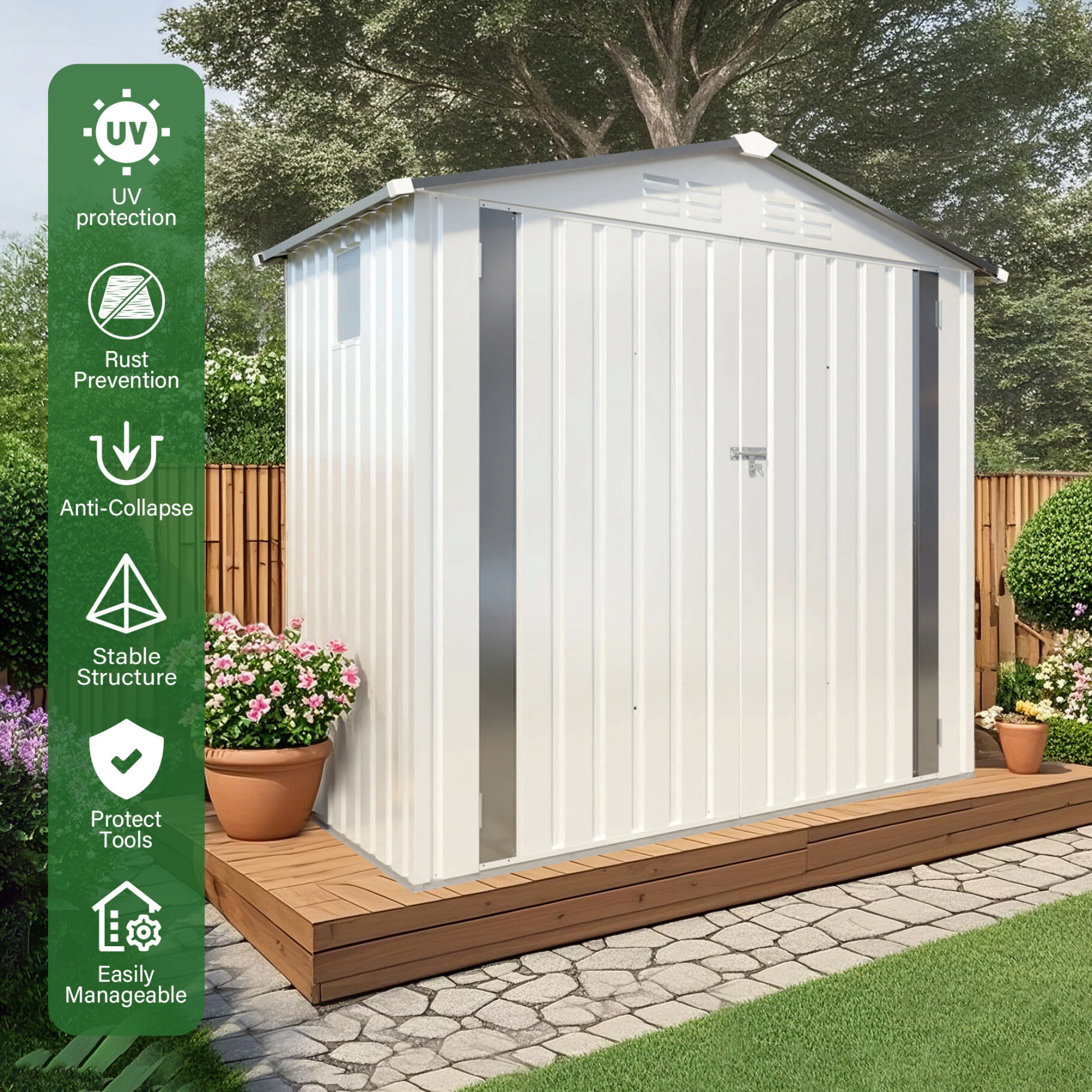 6X4 FT Metal Outdoor Storage Shed, Tool Shed with Pitched Roof Watertight with Positive Window and Lockable Door Compact for Garden, Backyard, Patio (White+Gray)