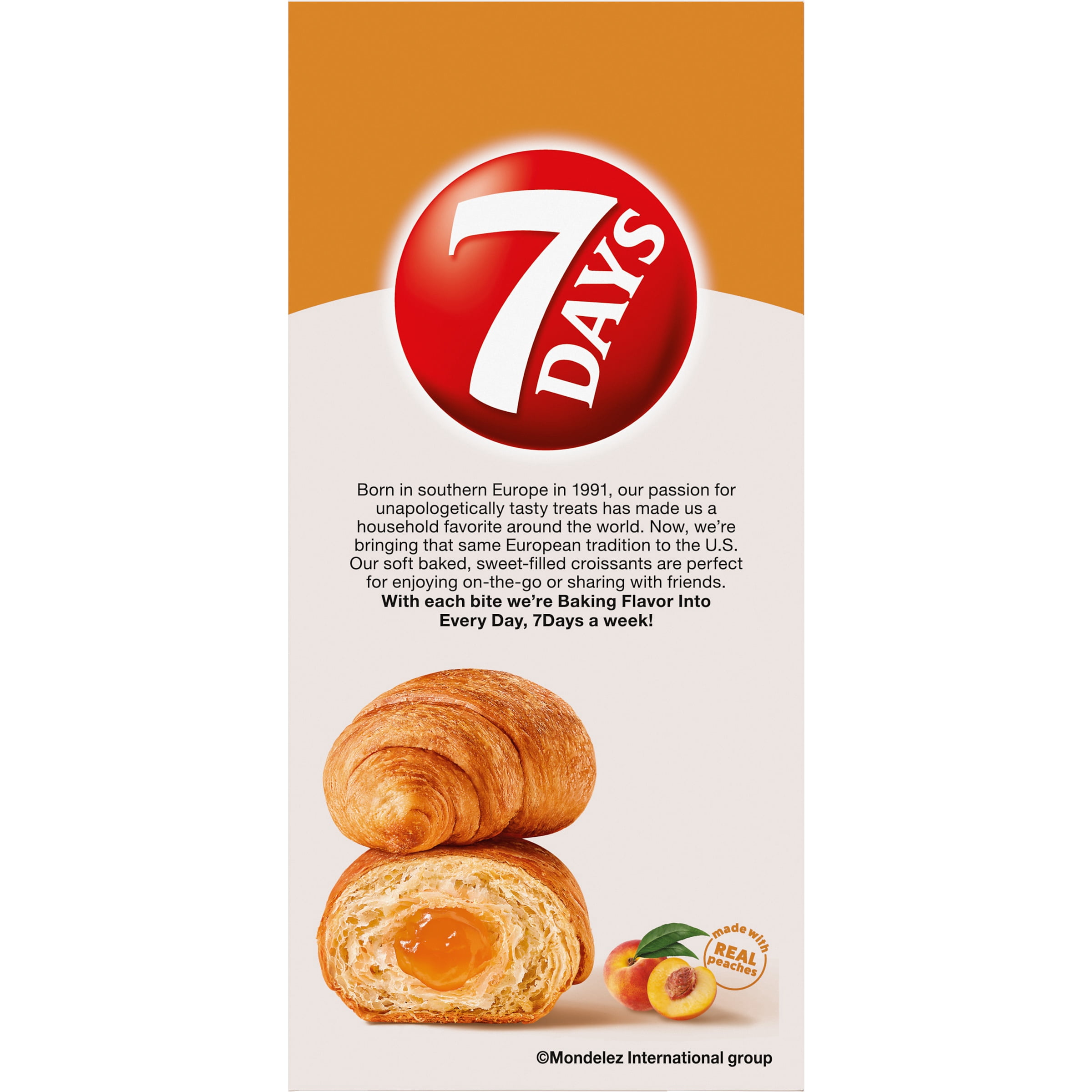 7Days Soft Croissant, Peach (4 Pack), On The Go Breakfast, Individually Wrapped (2.12oz, Pack of 4)