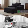 thumbnail image 4 of Leumius Oversized Chaise Lounge Indoor,Cozy Cloud Couch Modern Plush Corduroy Upholstered Sofa Bed with 3 Pillows and Wide Armrest for Living Room, No Assembly Required,Black, 4 of 12