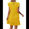 thumbnail image 3 of Vestidos de Verano para Mujer, Cuello Redondo, Corta, Dobladillo con Volantes, Informal, Minivestido Amarillo L, 3 of 7