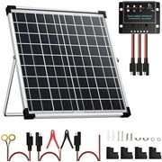 20W Watt 12V Solar Panel Kit Battery Maintainer Trickle Charger with Waterproof 5A 12V/24V PWM Charge Controller and Adjustable Solar Panels Mount Rack Bracket