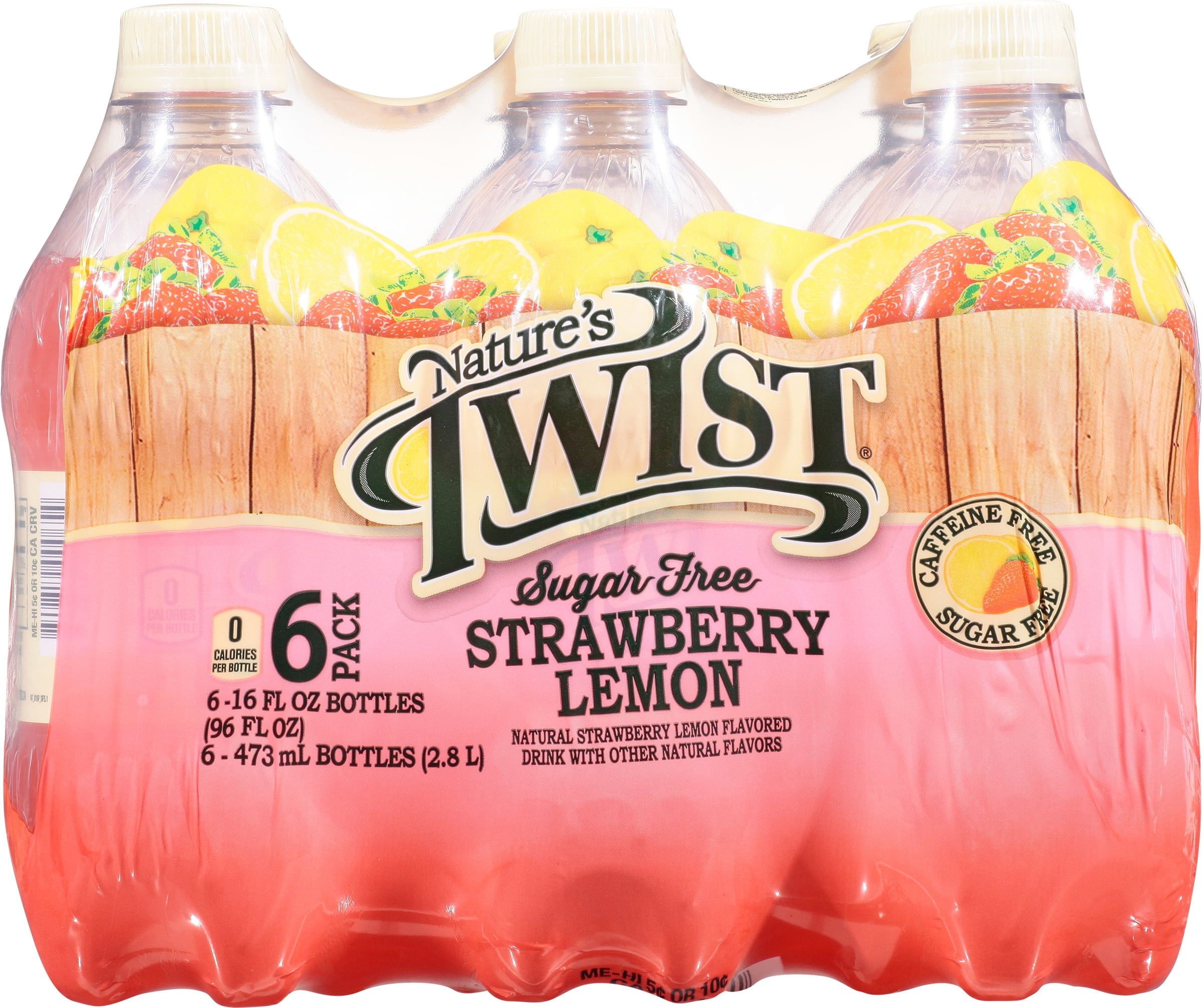 (2 pack) Nature's Twist Sugar Free Strawberry Lemonade 16 oz 6-Bottle Pack - Refreshing Flavor & Smooth Texture