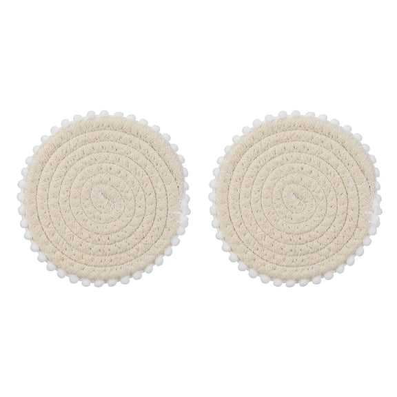 2Pcs Round Braided Placemats, 5.3" Woven Floral Edge Placemats Kitchen Table Place Mats for Farmhouse Decor(Beige)
