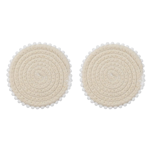 2Pcs Manteles Individuales Redondos Trenzados, 5.3" Manteles Individuales con Borde Floral Tejido para Decoración de Cocina (Beige)