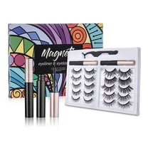 10 Pairs Magnetic Eyelashes with 2 Tubes Eyeliner - Reusable 5D Magnetic Fake Eyelashes Kit, Natural Look,Strong Magnetic,Upgraded False Eyelashes Sets with Tweezers, Waterproof Magnetic Eyeliner
