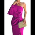 thumbnail image 2 of Vestido de Cóctel para Mujer, con un Solo Hombro, Larga y Abertura Alta, para Fiesta de Boda Rosa Roja L, 2 of 8
