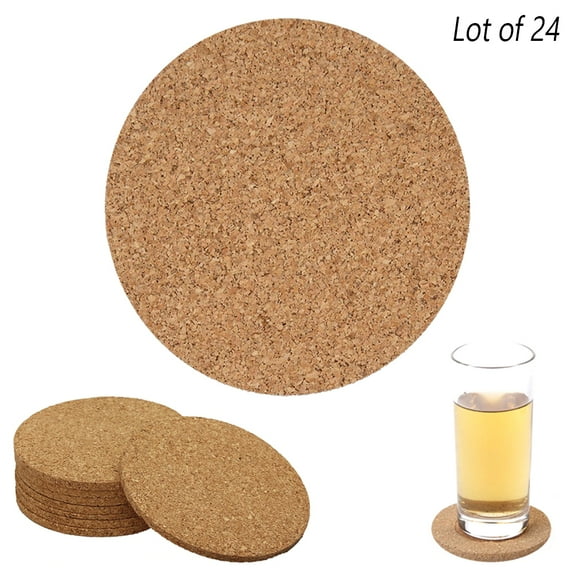 24 Set Cork Coasters Drink Absorbent Coffee Bar Table Cup Mat DIY Tile Craft Lot