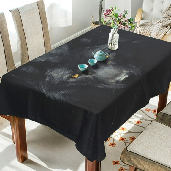 WOBOGO Dark Wolf Face Square Tablecloth 54×54in Polyester Fabric Tablecloth Washable Dust Resistant Wrinkle Resistant