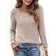 thumbnail image 3 of Camiseta con cuello cuadrado para mujer, camisetas de manga larga plisadas de color puro informal a la moda para ir de compras en el trabajo Caqui M, 3 of 7