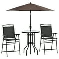 thumbnail image 3 of Outsunny 4 Piece Outdoor Patio Dining Furniture Set, 2 Folding Chairs, Adjustable Angle Umbrella, Wave Textured Tempered Glass Dinner Table, Black, 3 of 10