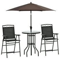 CoSoTower 4 Piece Outdoor Patio Dining Furniture Set, 2 Folding Chairs, Adjustable Angle Umbrella, Wave Textured Tempered Glass Dinner Table, Black