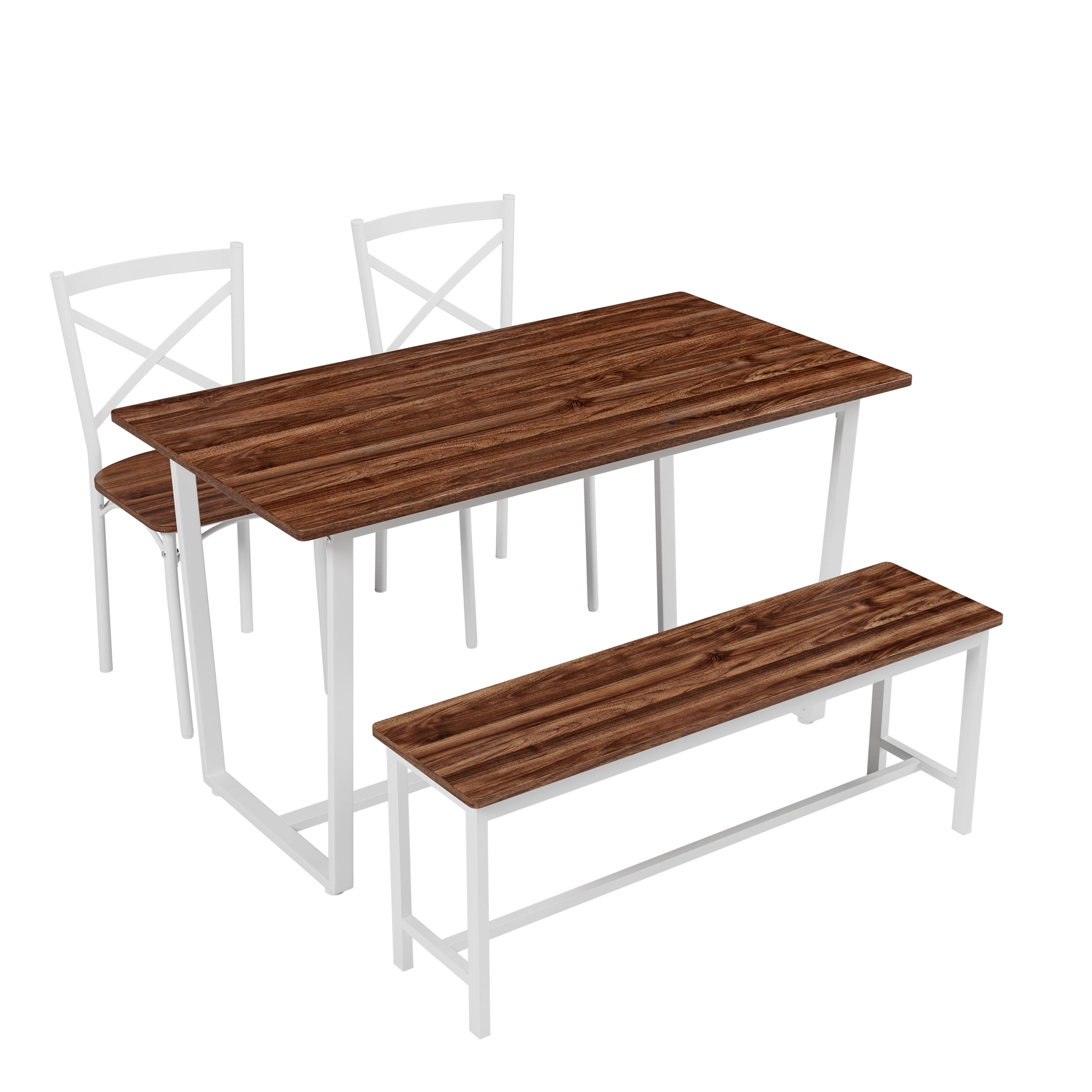 4-Piece Dining Table Set with 2 Chairs and Bench,Modern Kitchen Table Set for Breakfast,Small Space,Apartment,Dark Walnut