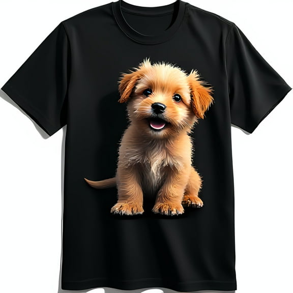 Adorable Black T-Shirt with Cute Puppy Print Soft & Breathable Fabric for Dog Lovers