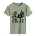 thumbnail image 3 of Camiseta de manga corta para mujer, cuello redondo, moda elegante e informal, talla M, color verde oliva, con estampado negro, 3 of 6
