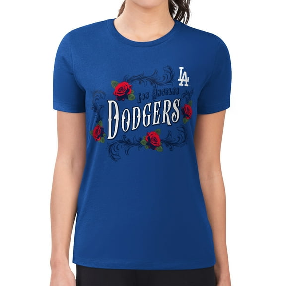 Women's G-III 4Her by Carl Banks Royal Los Angeles Dodgers Super-Slim Fit Lightweight Retro Roses T-Shirt