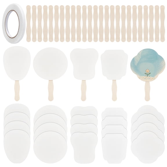 30 PCS/5 Styles Church Paper Fans Handheld Set Bulk DIY Personalized Hand Fans Sublimation Blank Double-Sided Painting with Wooden Sticks and Glue