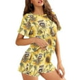 thumbnail image 3 of Yuyamidu Sunflower Raccoon Ladies' Pajama Set Short Sleeve Round Neck Top & Soft Shorts 2-Piece Sleepwear for Women Casual Cute Lounge Sets, Yellow, 3 of 7