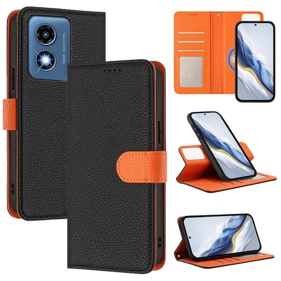 Decase 2 in 1 Flip Stand Case for Moto G Play 4G (2024),Detachable Magnetic Flip Wallet Back Cover,Support for Mag Safe,Shockproof PU Leather Cover with Wrist Strap,Black