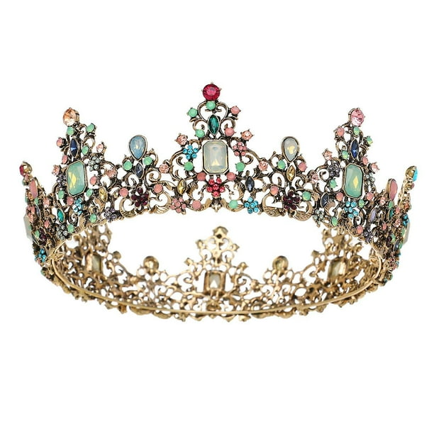 Corona de reina barroca con joyas: coronas y tiaras de boda con diamantes de imitación para mujeres, accesorios para el cabello para fiestas de disfraces con piedras preciosas