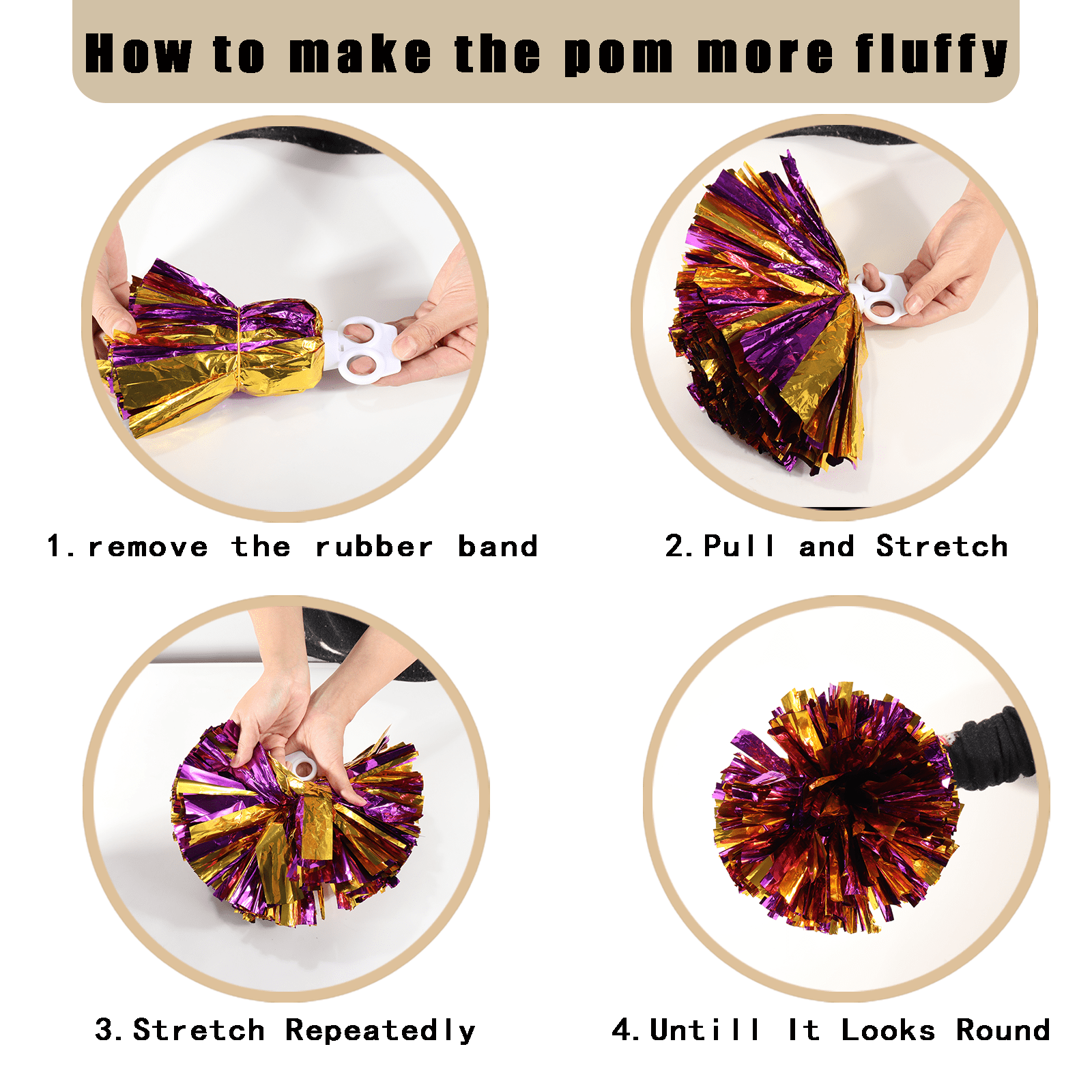 Ultrafun 12Pcs Cheerleading Pom Poms with Finger Holes Metallic Foil Cheer Pom Poms for Dance, Matches, Team Spirit Sports, Stage Performance, Carnival Celebration