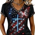 thumbnail image 5 of BRGZLK Womens American Flag T Shirt Summer Trendy USA Star Stripes Independence Day V Neck Short Sleeve Casual Patriotic Tees Shirt Womens Vacation Outfits Red K XL, 5 of 5