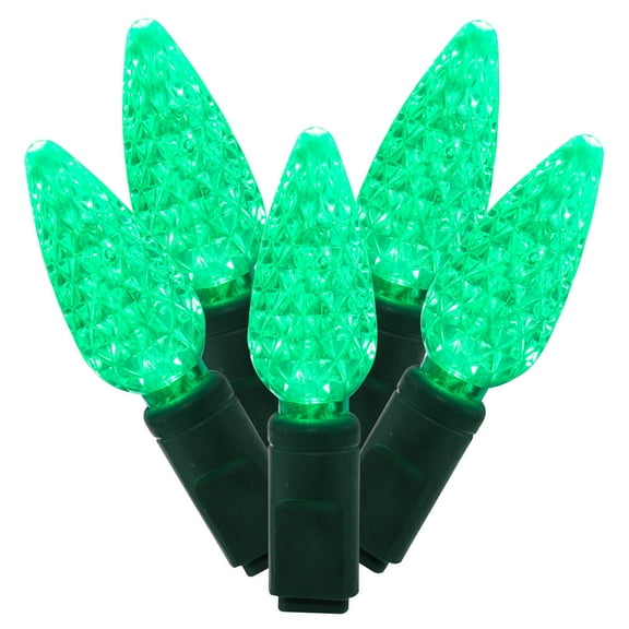 Vickerman 50 Green C6 LED Light on Green Wire, 25' Christmas Single Mold Light Strand