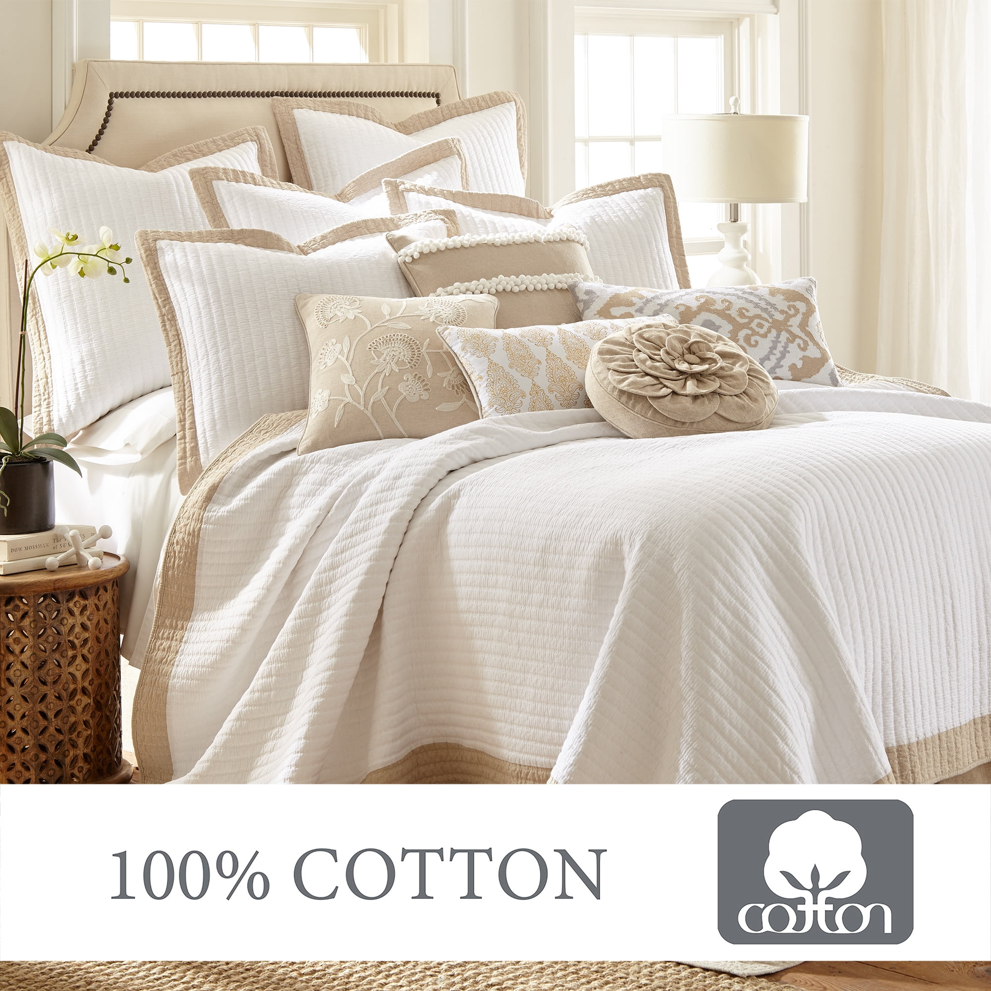 Levtex Home - Adobe Border Quilt Set - Full/Queen Quilt (88x92in) + Two Standard Pillow Shams (20x26in) - Luxurious Quilted Pattern - Reversible - Cotton Fabric