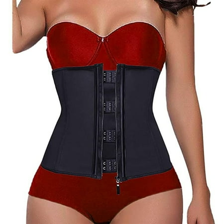 

Women Latex Waist Trainer Corset Cincher Underbust Sport Girdle Zip&Hook Hourglass Body Shaper Zipper Shapewear