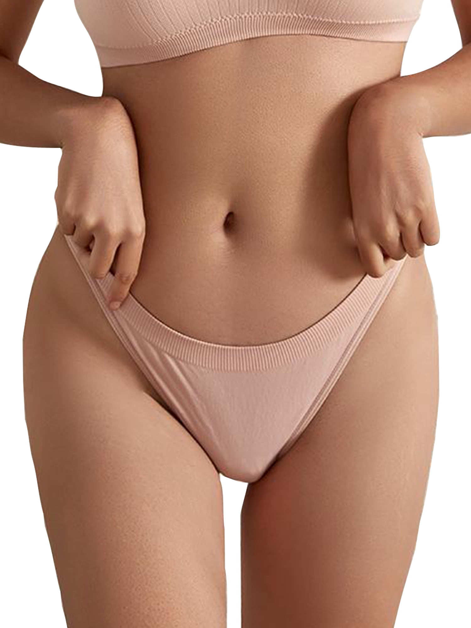 Cindysus Ladies Underwear Solid Color Panties No Show Thongs Soft Home  Seamless Bikini Briefs Pink L 