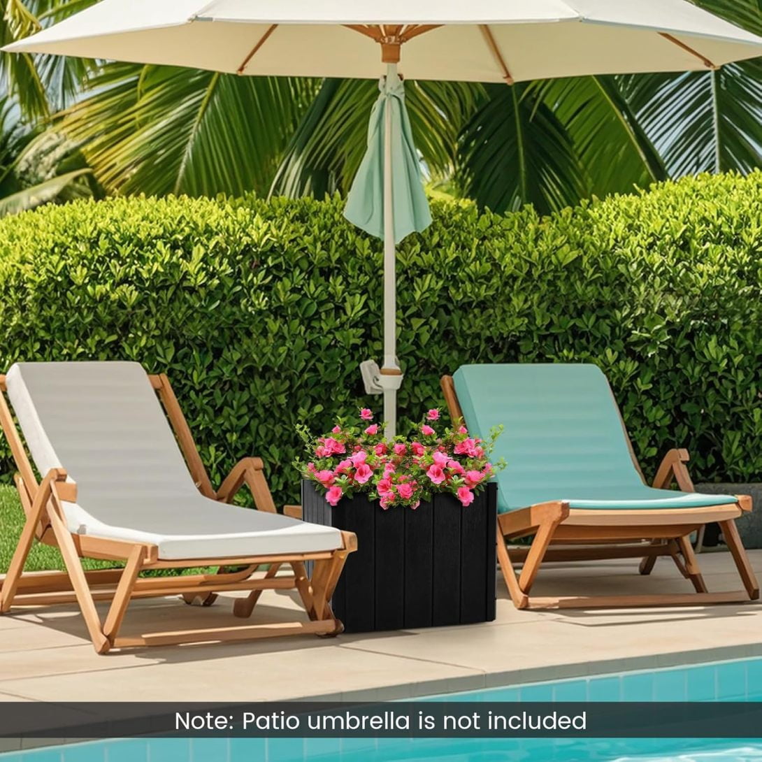 WJSP Umbrella Base with Fillable Planter - Portable Umbrella Stand with 4 Rollers, 3 Hole Rings, 88 lbs Capacity, HDPE Market Umbrella Pole Holder for Outdoor Garden Deck Poolside Lawn