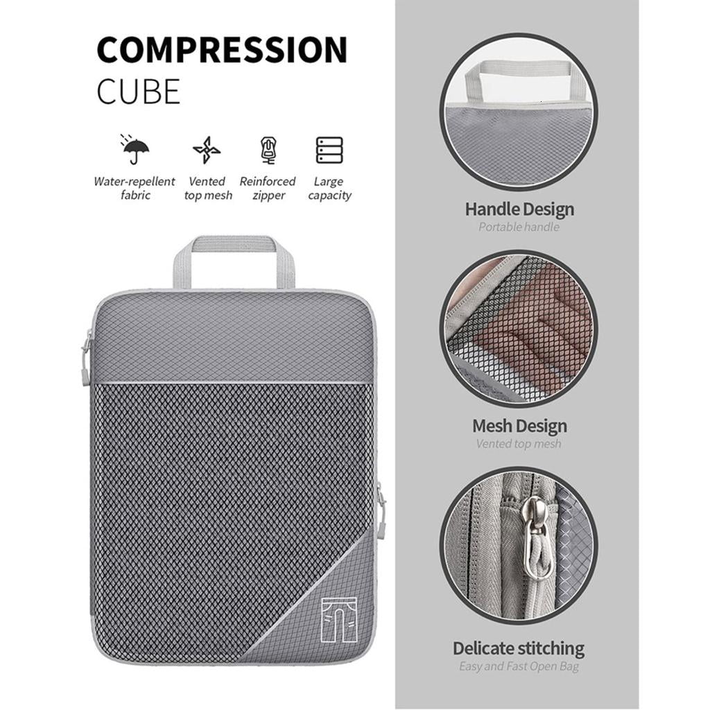 Compressed Packing Cubes Travel Storage Bag Set Mesh Visual Luggage Portable Lightweight Suitcase