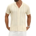 thumbnail image 1 of CAMISA DE MALLA HOLLOW CHIC PARA HOMBRE, DE MANGA CORTA, CON BOTONES, A RAYAS, TALLA 2XL, BEIGE, 1 of 6